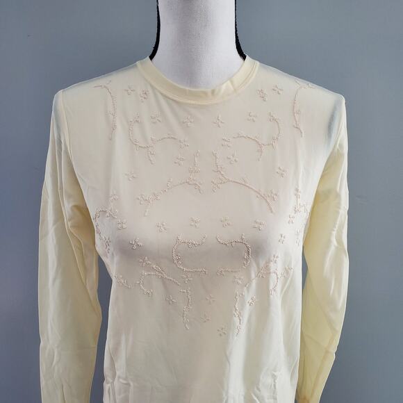 Paul Harris Design Cream Long Sleeve Sheer Beaded Top M - Picture 3 of 7